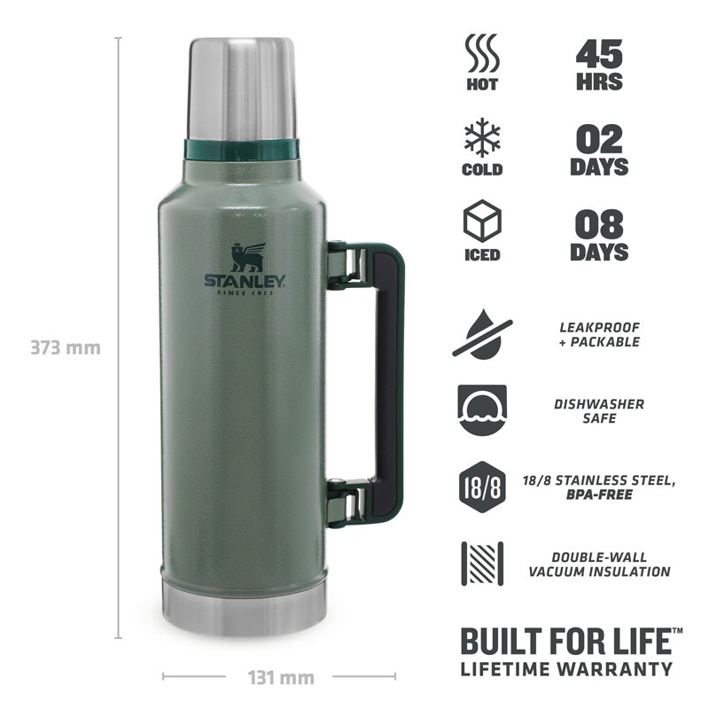 STANLEY FLASK VACUUM BOTTLE CLASSIC DRINKS THERMOS GREEN 1.1L,1.5L,2L